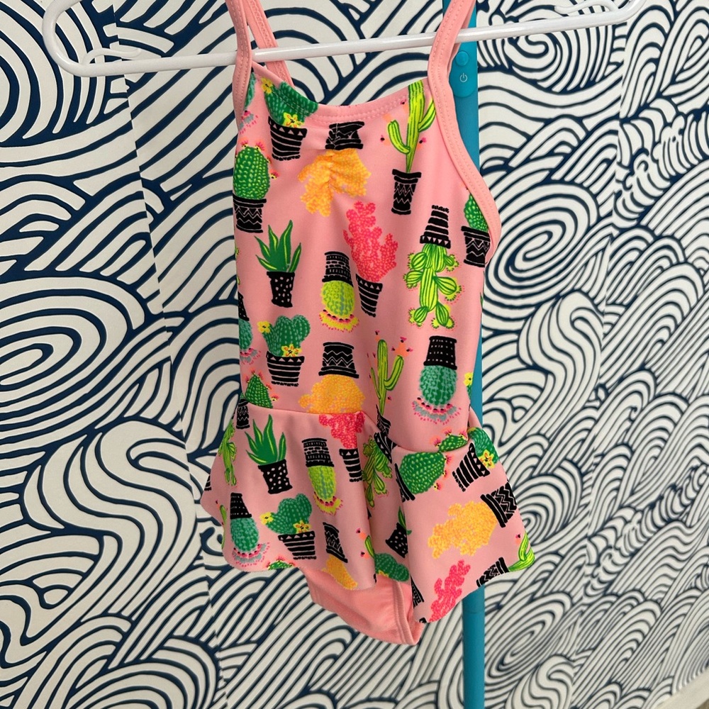 Pink Cactus Print Kids Swimsuit